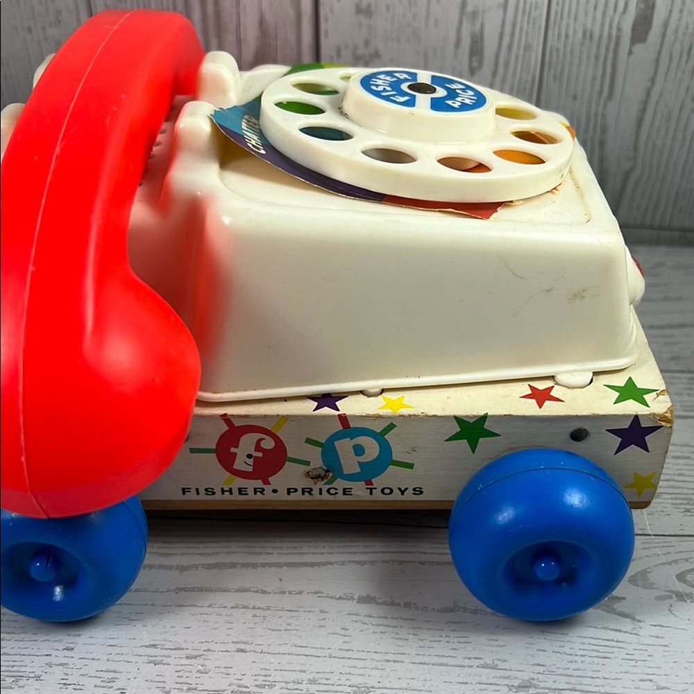 Vintage Fisher-Price Classic Chatter Telephone Toy with Wooden Base - Picture 7 of 8